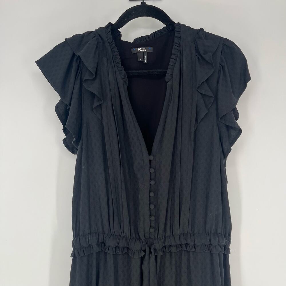 PAIGE Rozlyn Tiered Black Ruffle Midi Dress Women's Size Large - Picture 13 of 13